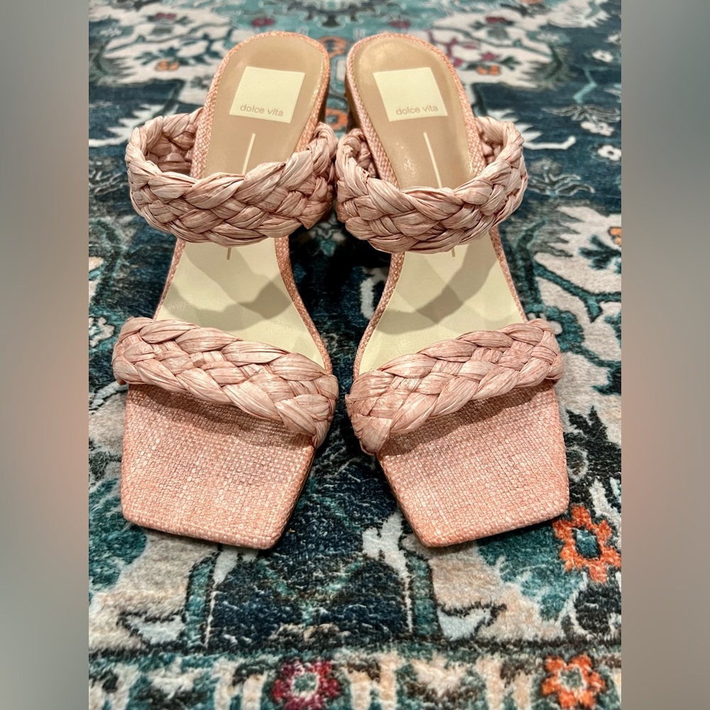 Dolce Vita Pink Braided Strap Heeled Sandals - Picture 2 of 6